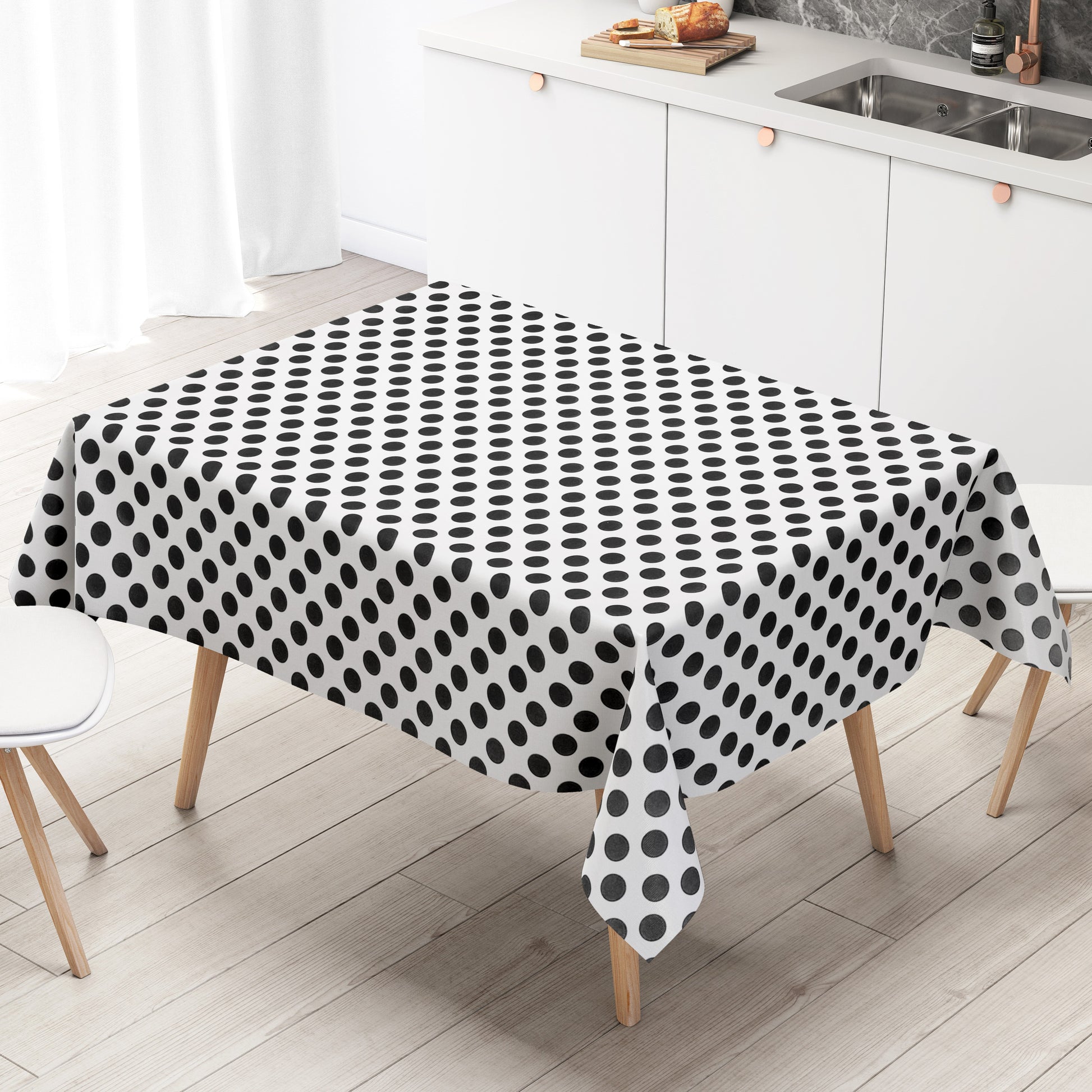 Wachstuch Tischdecke schwarze Punkte auf weiß