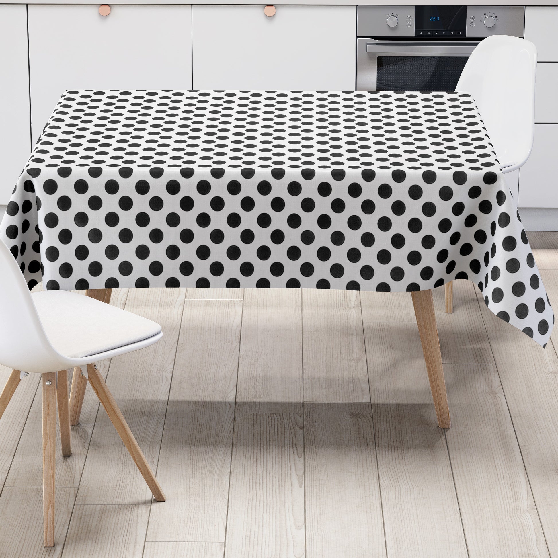 Wachstuch Tischdecke schwarze Punkte auf weiß