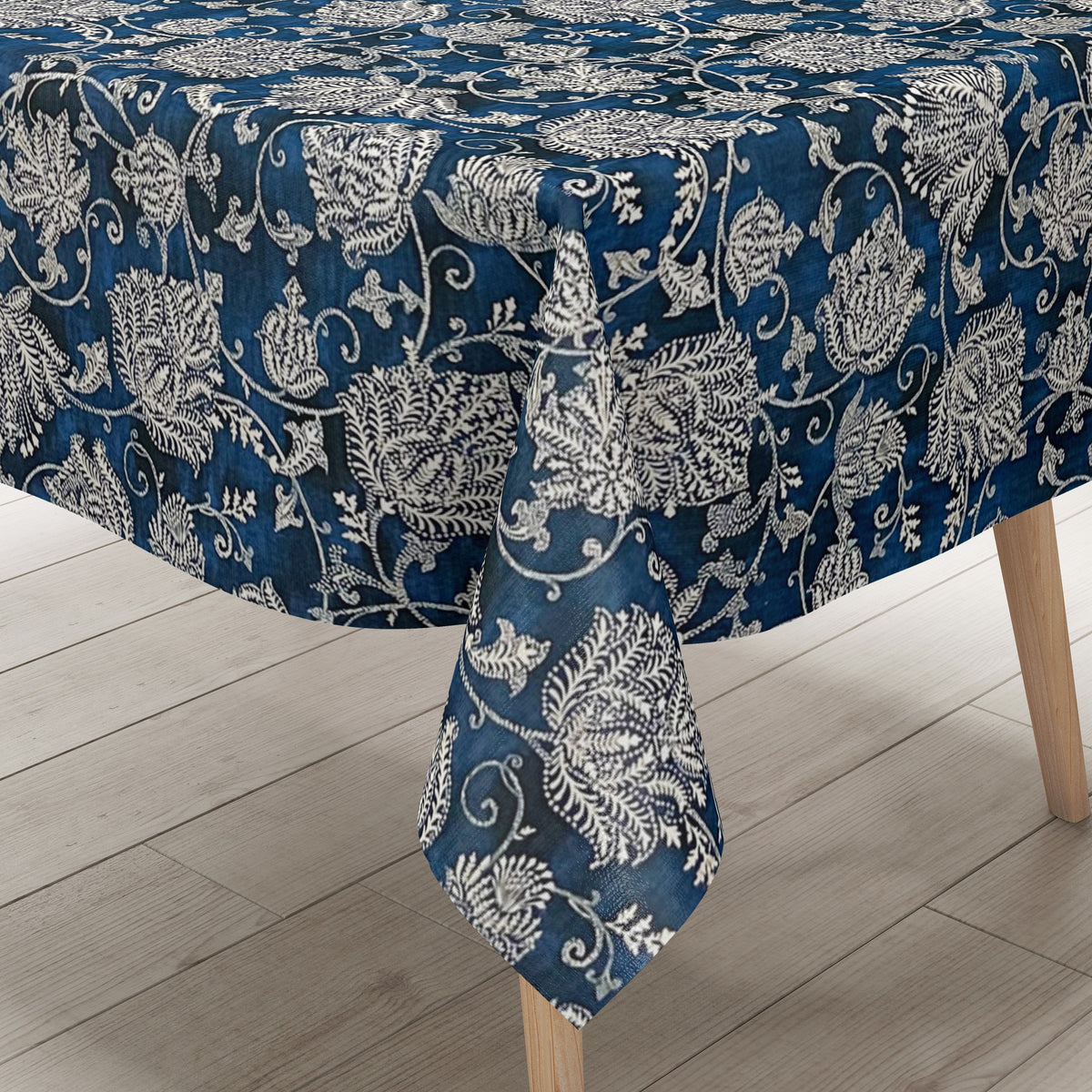 Wachstuch Tischdecke K150229 BOHO Strick Blumenranken auf dunkelblau e –
