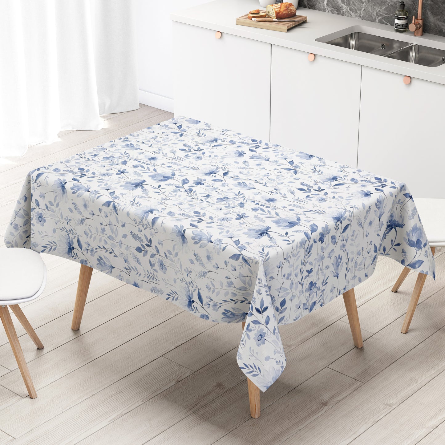 Oilcloth tablecloth K150242 blue flower meadow blossoms square round oval