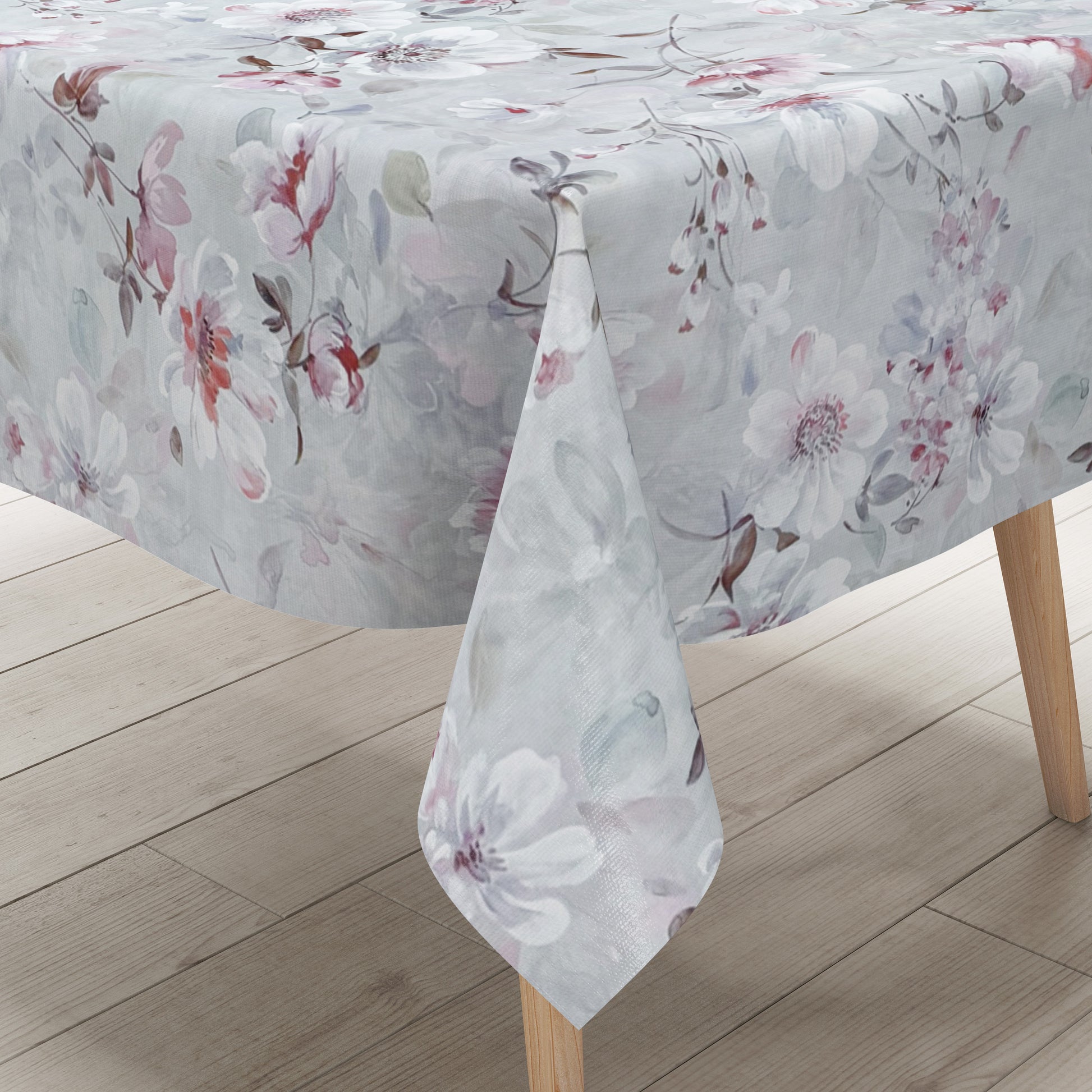 Wachstuch Tischdecke Blumen grau