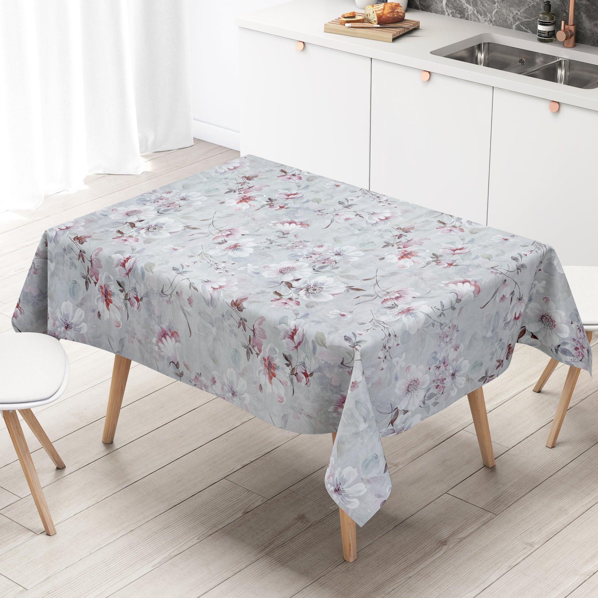 Wachstuch Tischdecke Blumen grau