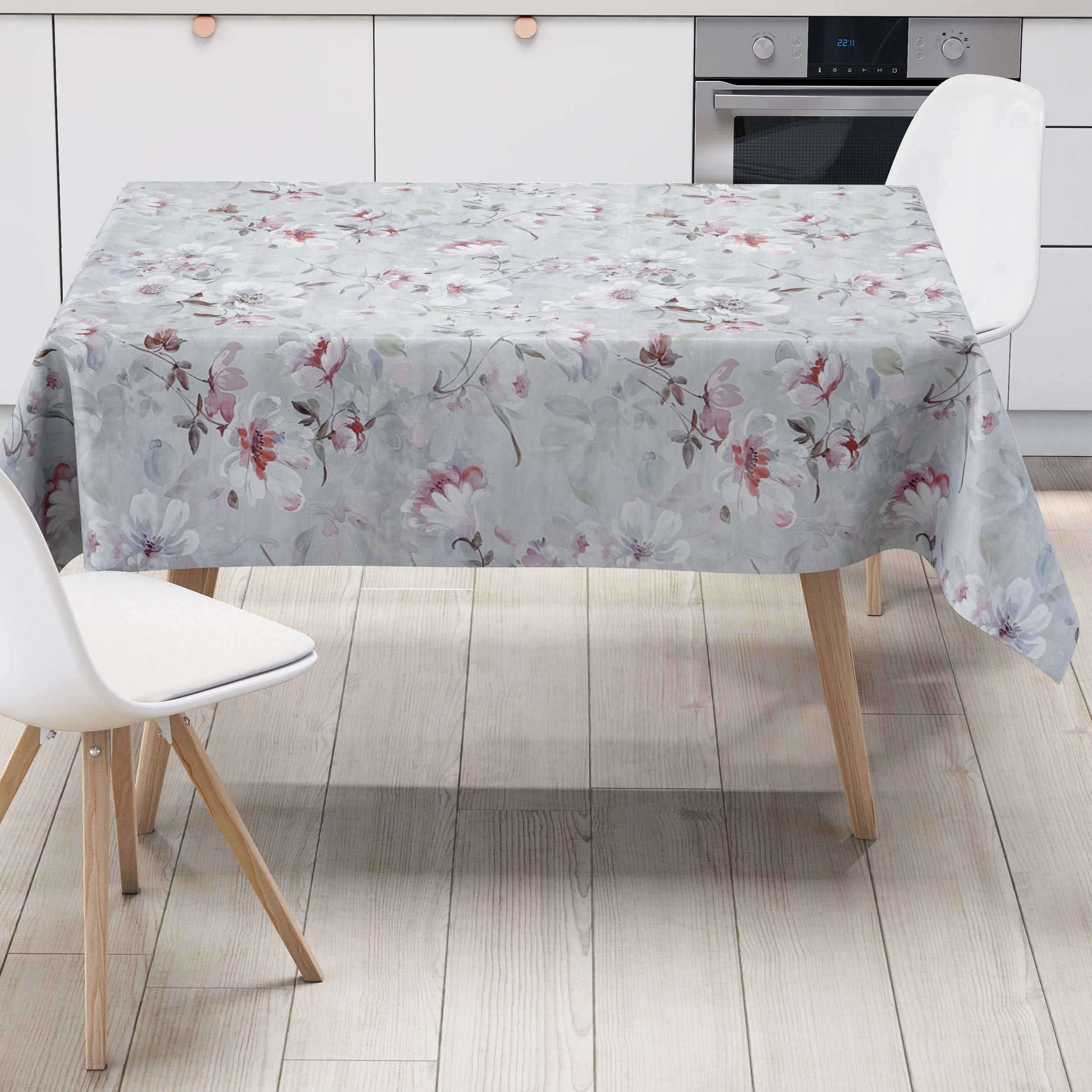 Wachstuch Tischdecke Blumen grau