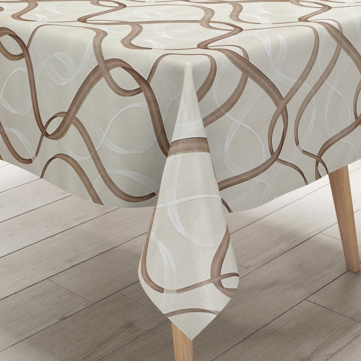 Wachstuch Tischdecke K152A beige Wellen Linien modern eckig rund oval –