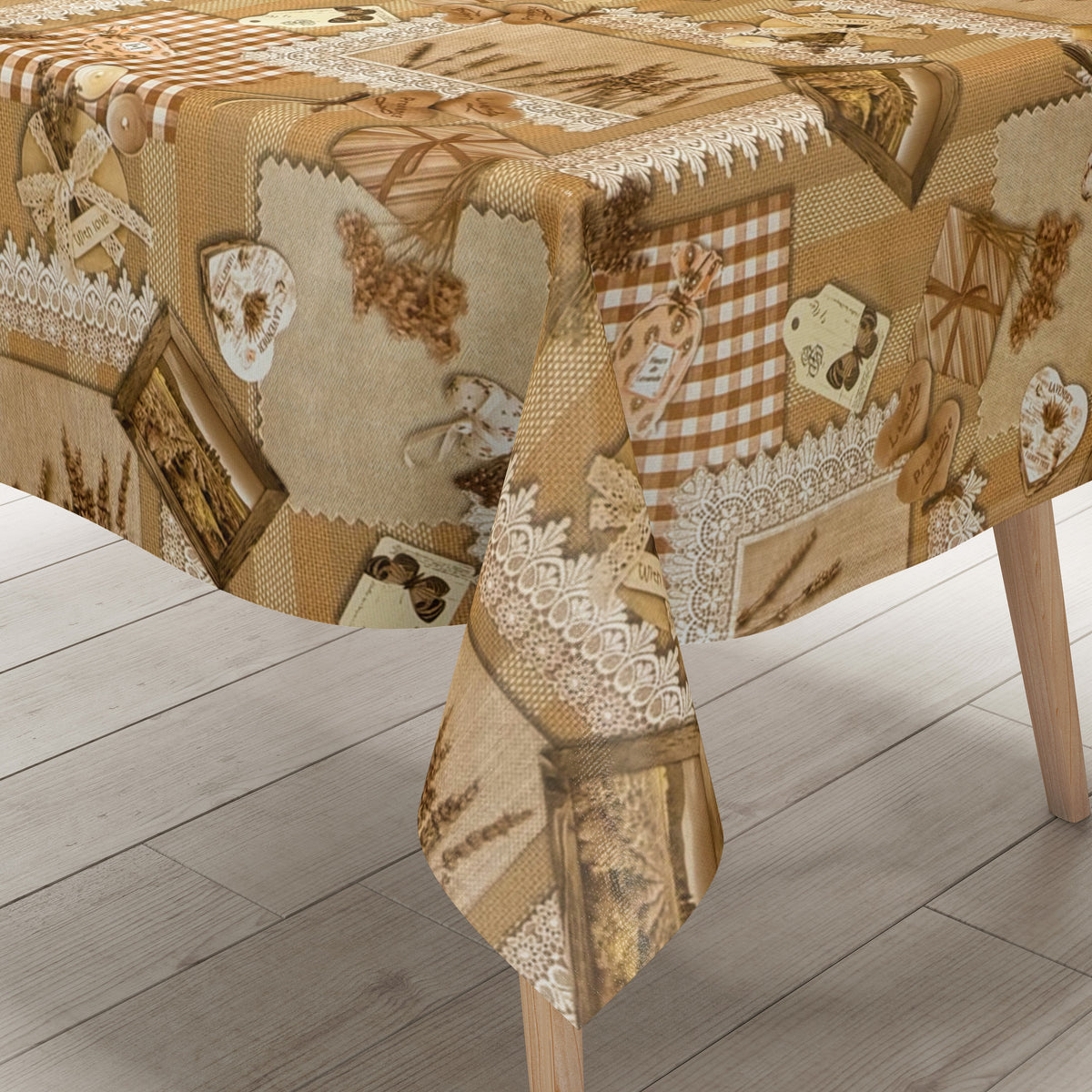 Wachstuch Tischdecke K208B sepiafarben Provence Lavendel Karo Strick e –