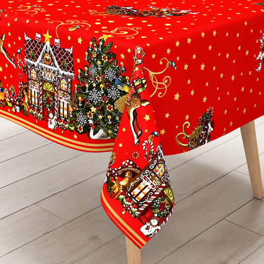 KEVKUS oilcloth tablecloth Christmas K23B red border pattern Santa Claus square round oval
