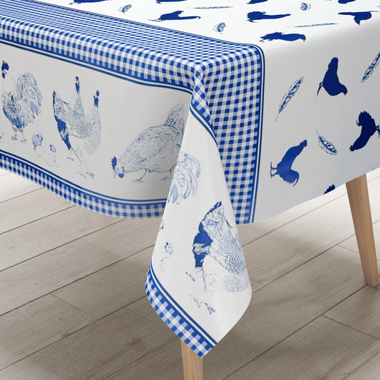 Wachstuch Tischdecke Hühner Küken blau Landhaus Bauernhof
