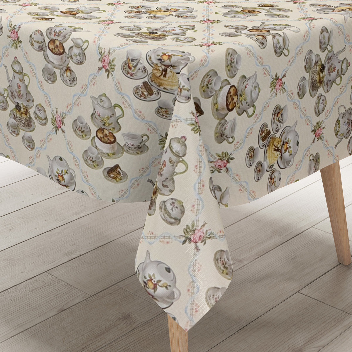Wachstuch Tischdecke K36A beige Kaffeeservice Torten Rosen Küchenmotiv –