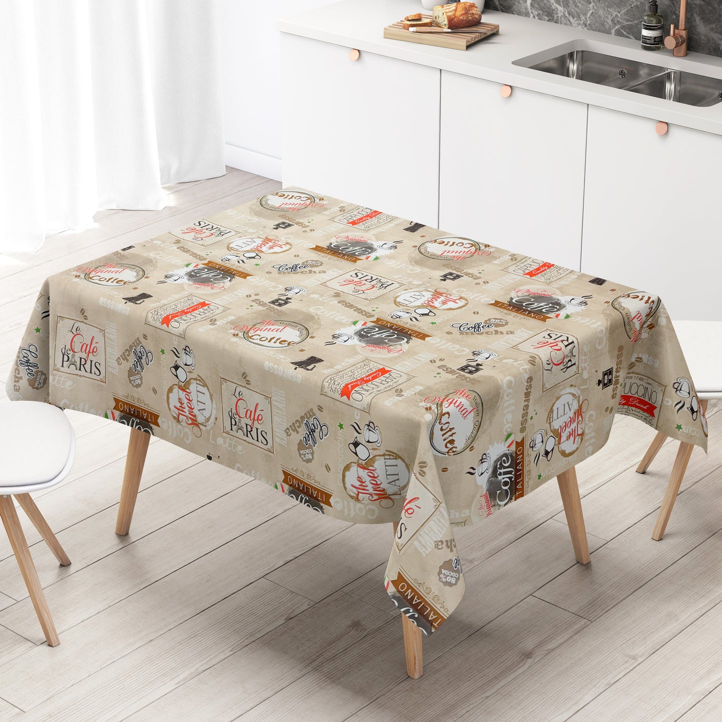 Wachstuch Tischdecke beige Kaffee Küchenmotiv