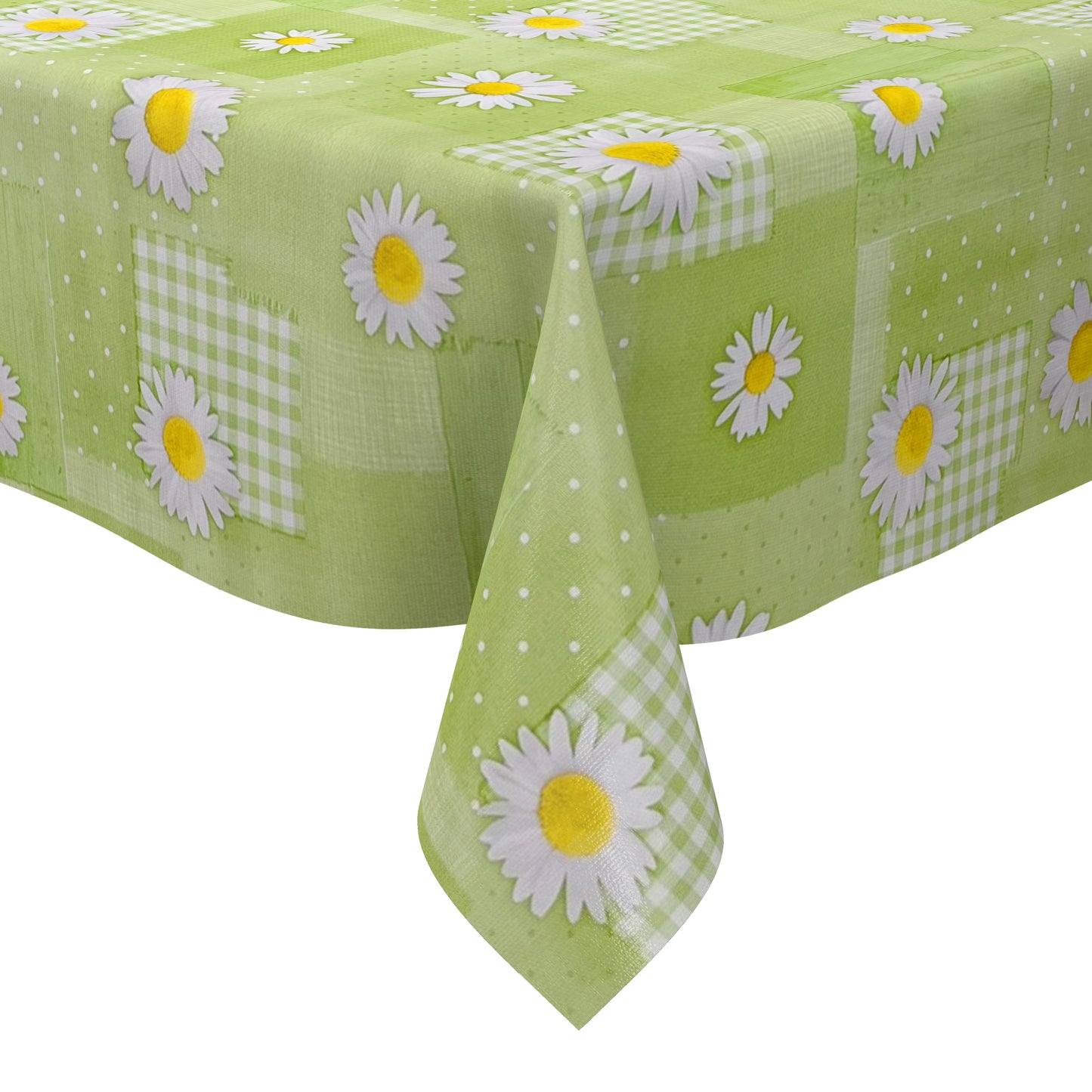 Nappe en toile cirée gaufrée KE37020 marguerites printanières vertes carrées rondes ovales