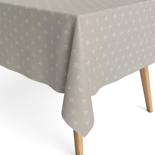Jacquard Tischdecke aus beschichteter Baumwolle mit Fleckenschutz EcoNova LUNEL PIEDRA hellgrau Blätter eckig rund oval