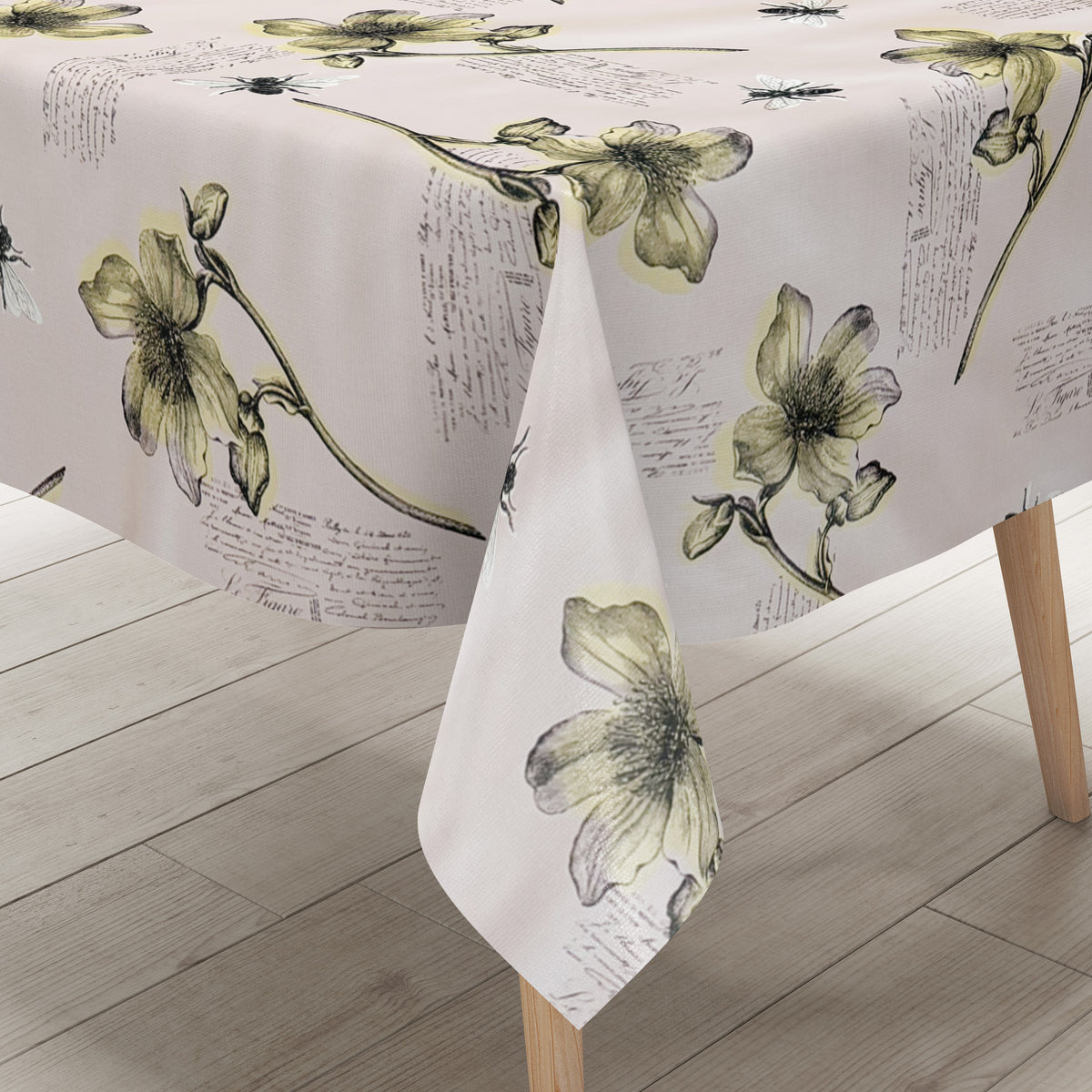 Wachstuch Tischdecke M19053 altrosa retro Blumen und Bienen eckig rund –