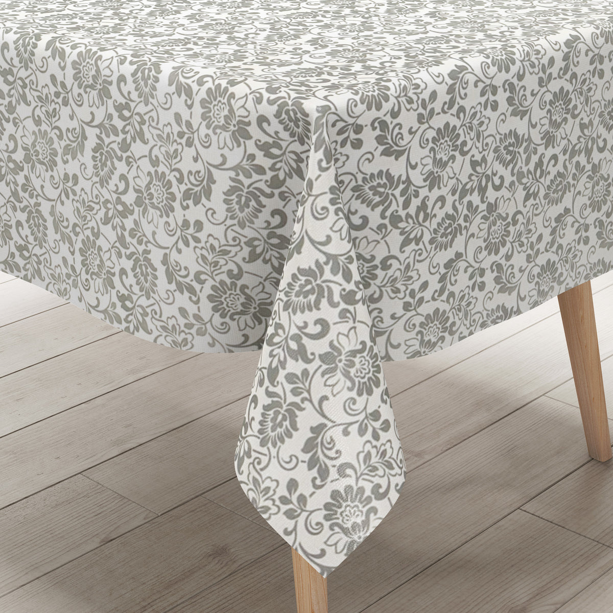 Wachstuch Tischdecke M19172 weiß Ornamente Silber Barock eckig rund ov –