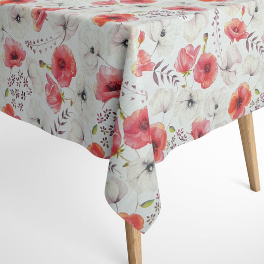 textile Tischdecke mit Blumen Mohnblüten