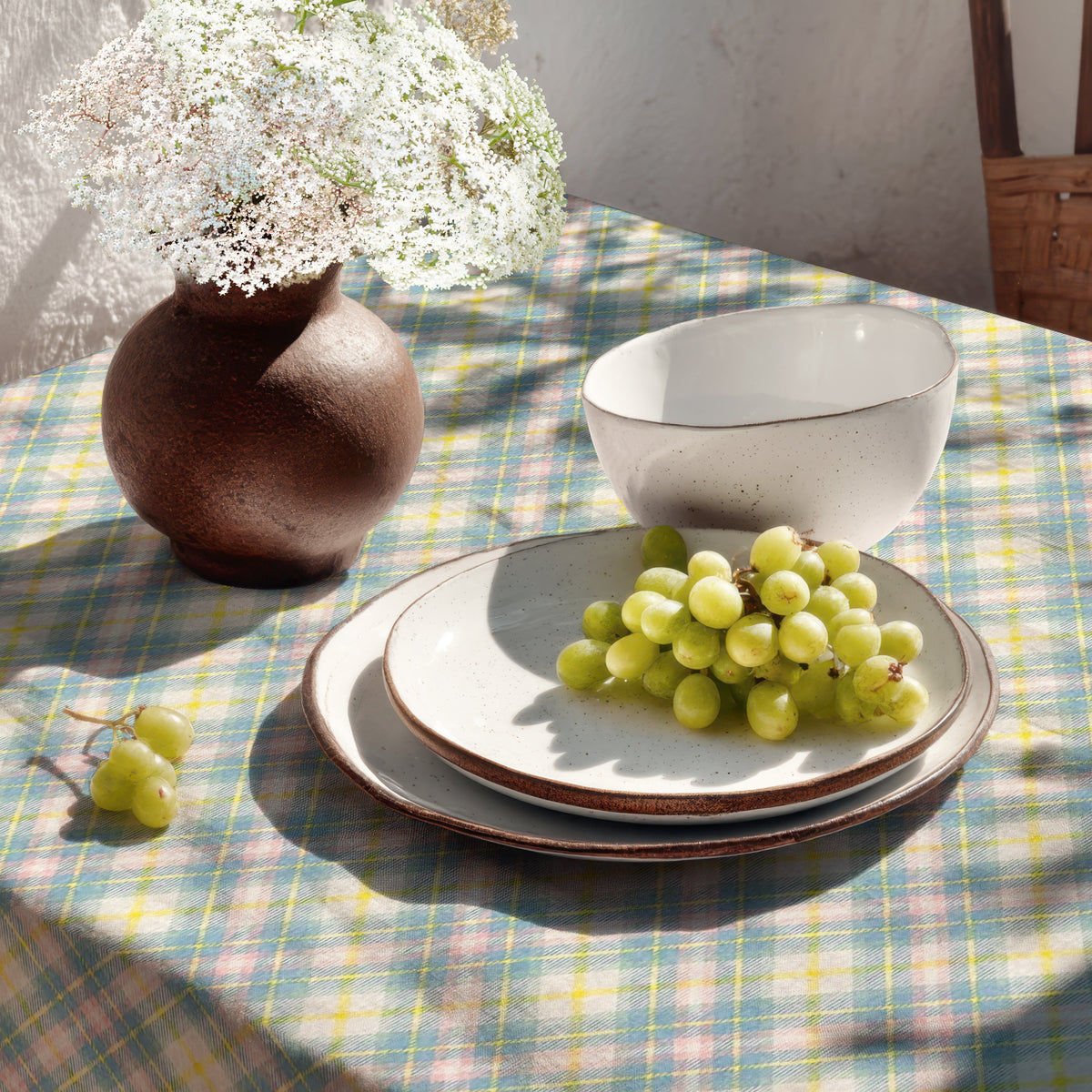 fleckenabweisende beschichtete Baumwoll Tischdecke pastellfarben kariert