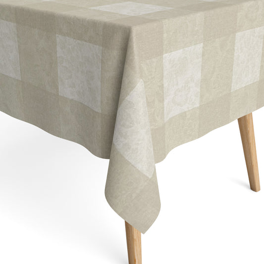 Baumwoll Tischdecke kariert beige Blumen