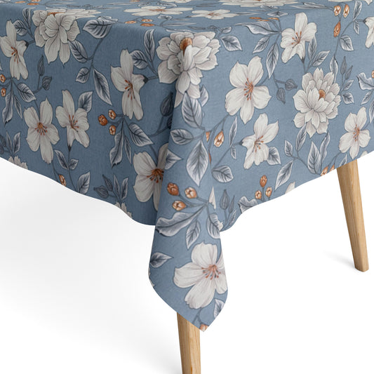 Tischdecke beschichtete Baumwoll Lilien Blumen blau