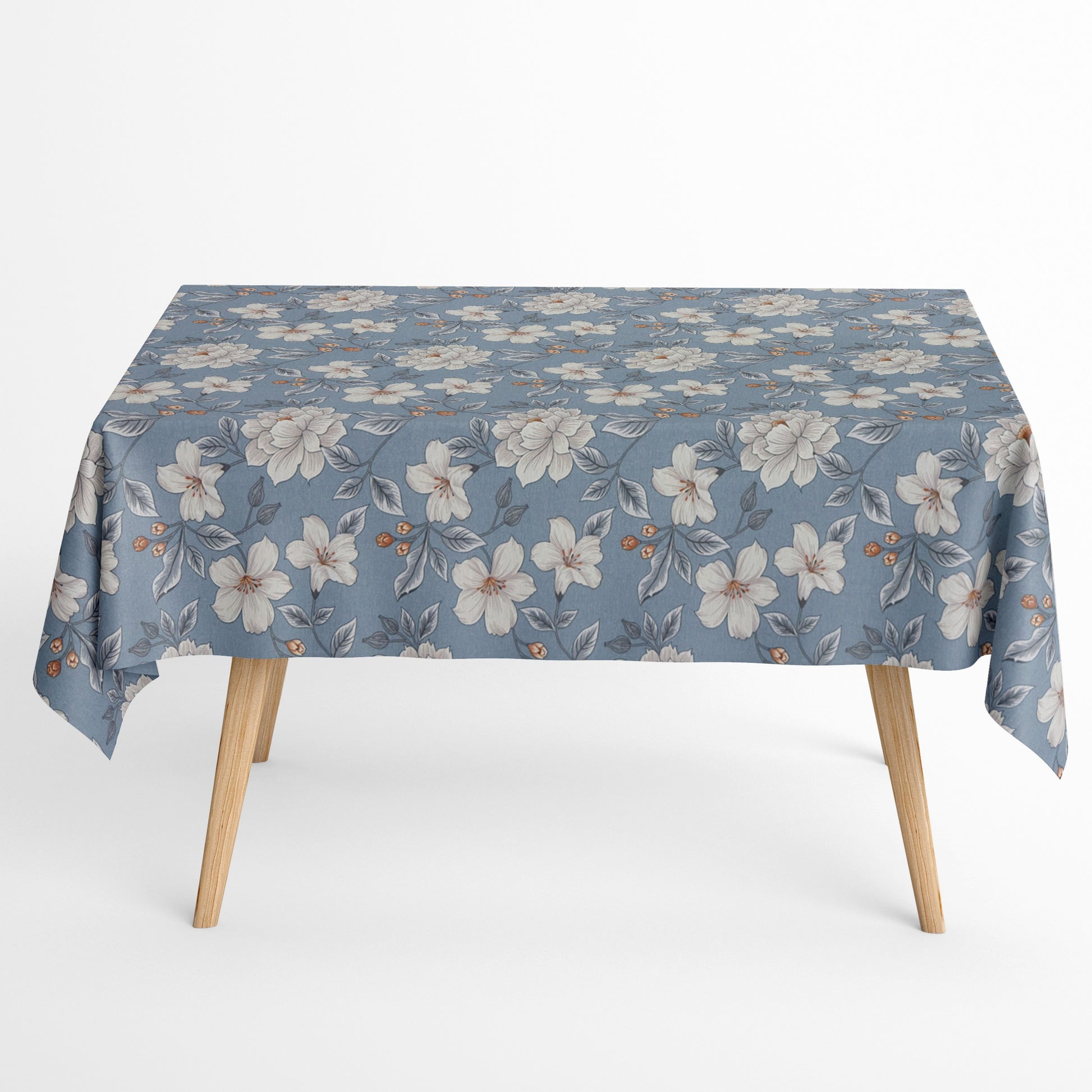Tischdecke beschichtete Baumwoll Lilien Blumen blau