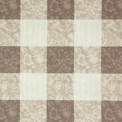 Jacquard Tischdecke beschichtete Baumwolle 160 cm Breite MILLET TAUPE Karo Blüten eckig rund oval