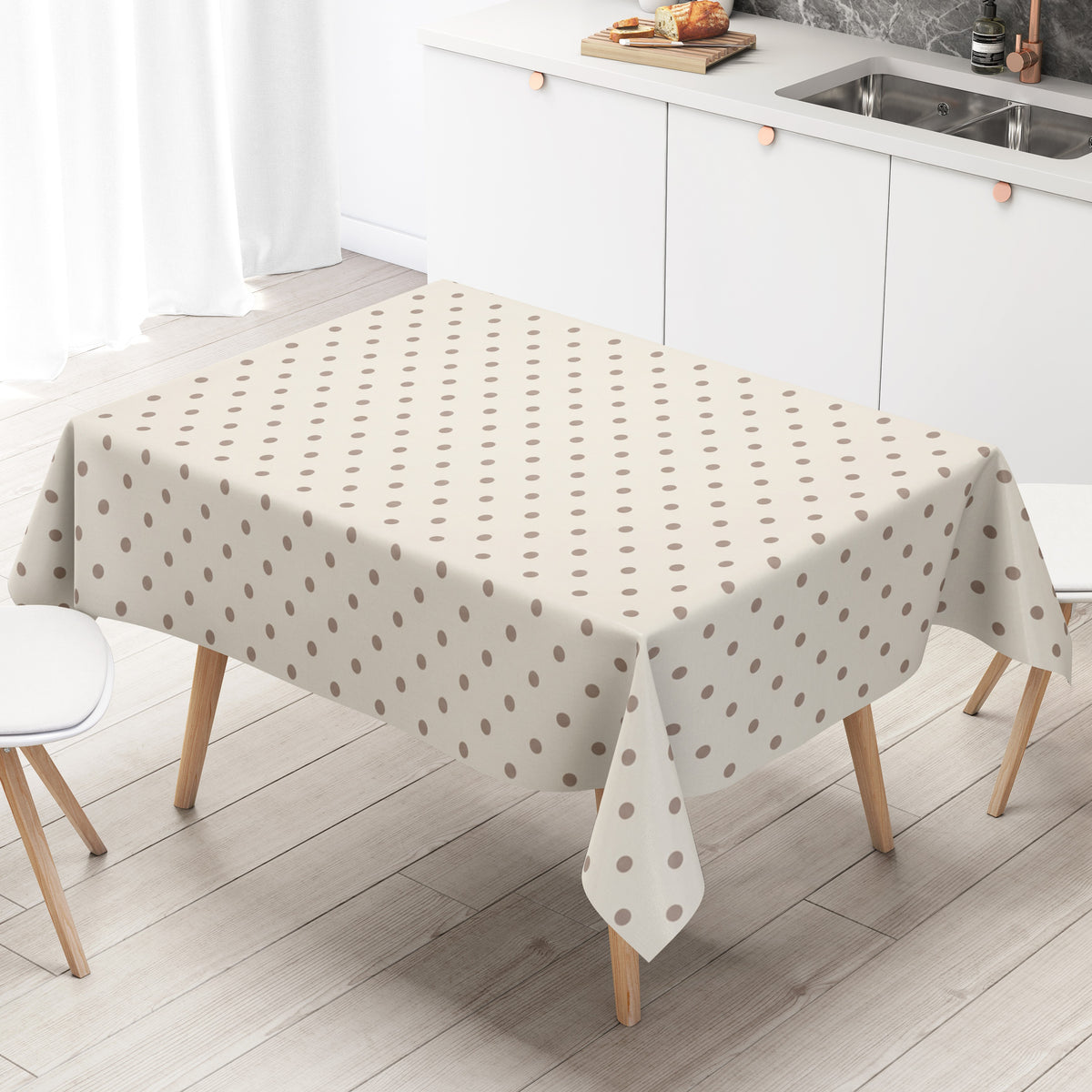 Wachstuch Tischdecke cremefarbener Hintergrund mit Punkten