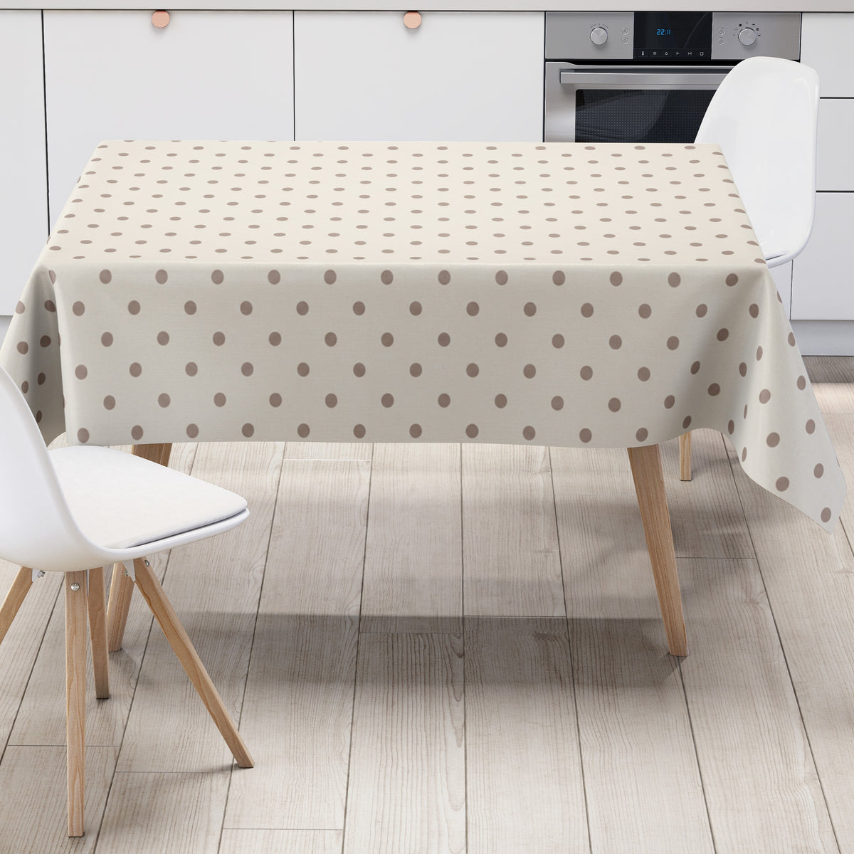Wachstuch Tischdecke cremefarbener Hintergrund mit Punkten