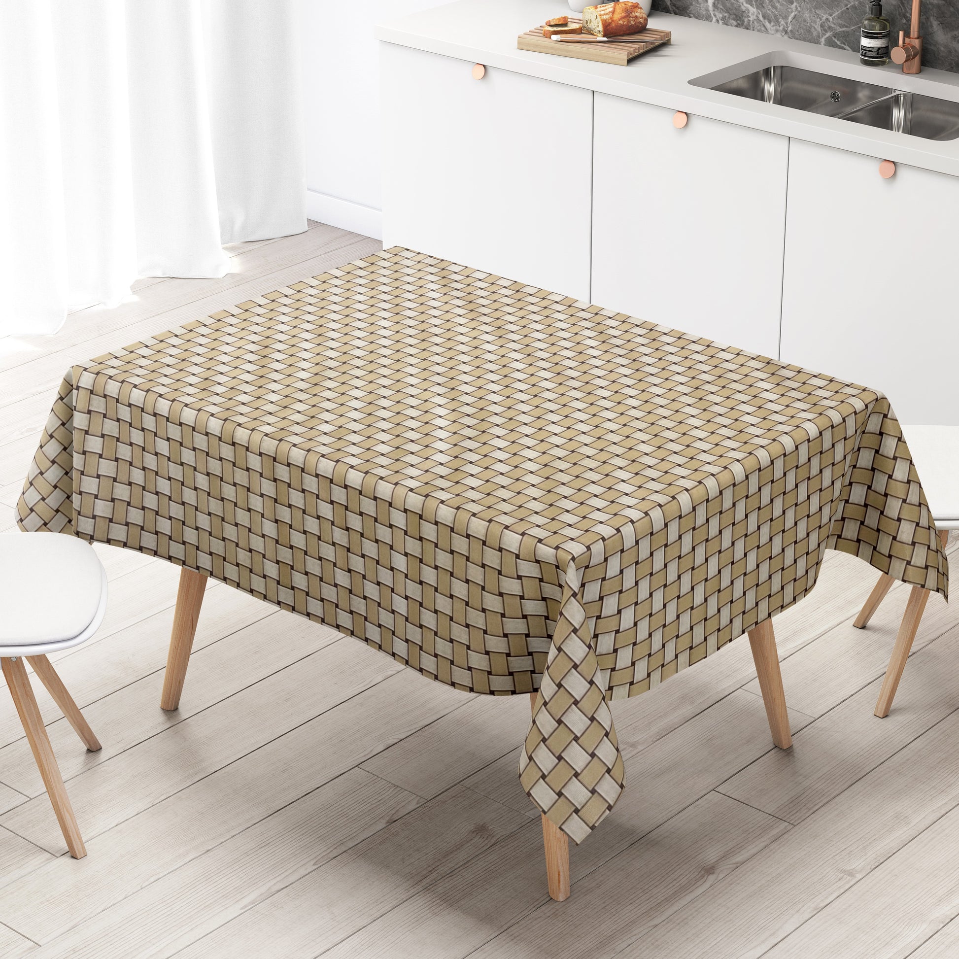 Wachstuch Tischdecke Rattan Optik beige