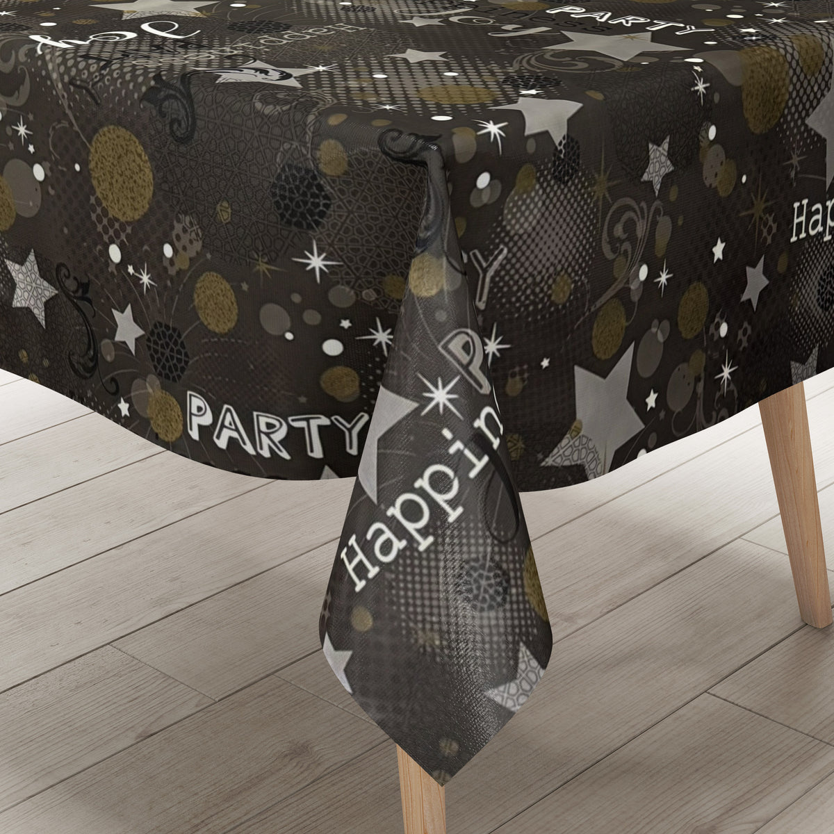 Wachstuch Tischdecke P1094-1 anthrazit Silvester Party Neujahr Karneva –
