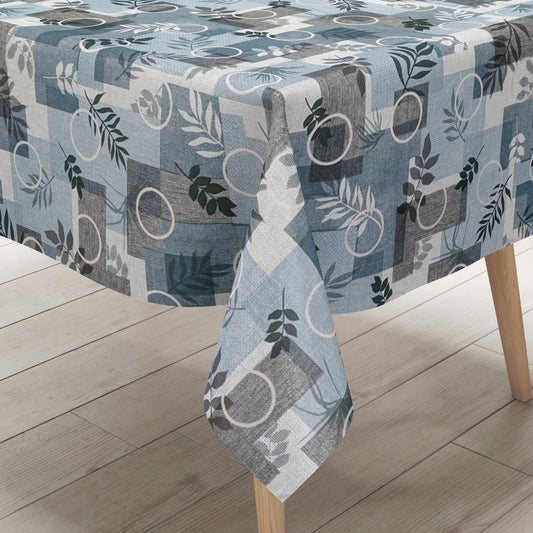 Wachstuch Tischdecke 160 cm Breite Übergröße geprägt P1112-2 blau Blätter Herbst eckig rund oval
