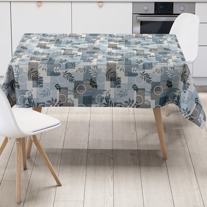 Wachstuch Tischdecke 160 cm Breite Übergröße geprägt P1112-2 blau Blätter Herbst eckig rund oval