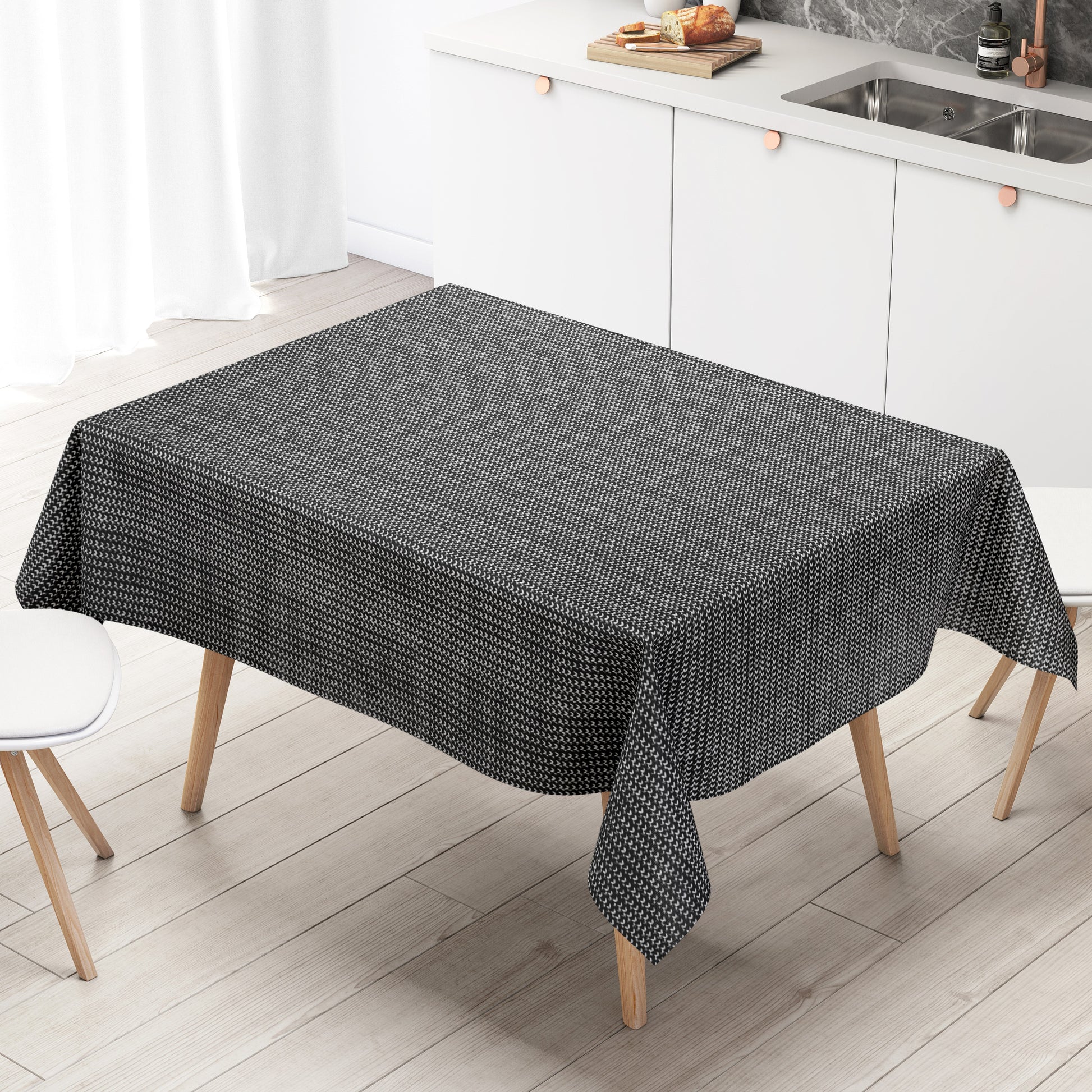 Wachstuch Tischdecke Schlinenoptk schwarz weiß