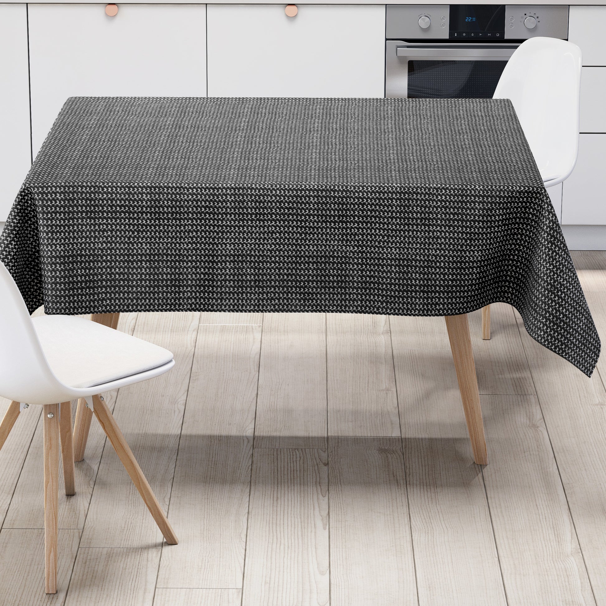 Wachstuch Tischdecke Schlinenoptk schwarz weiß