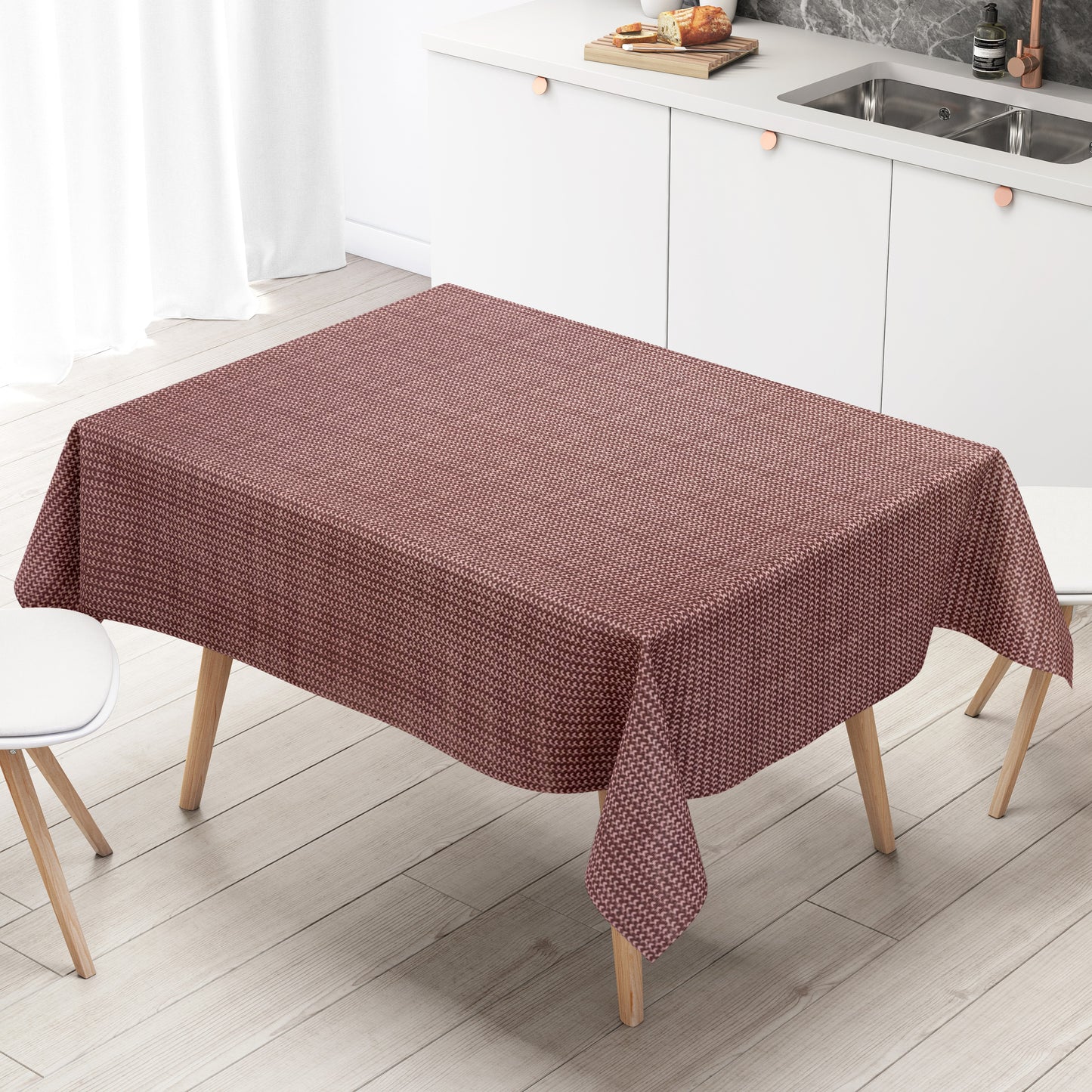 Wachstuch Tischdecke geprägt P1136-3 bordeauxrot Schlingenoptik eckig rund oval