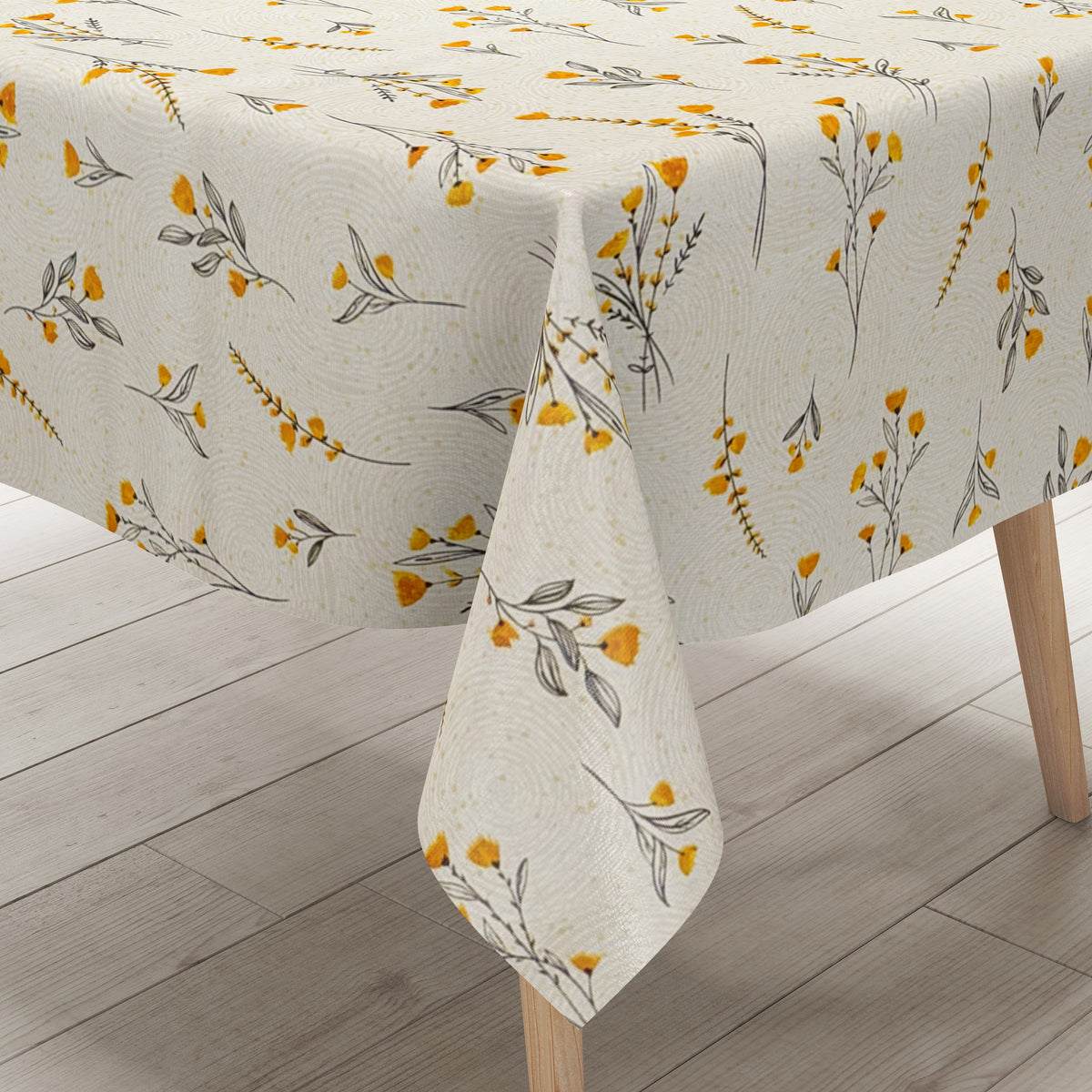 Wachstuch Tischdecke geprägt P1165-1 gelbe Wiesenblumen Kreise eckig r –