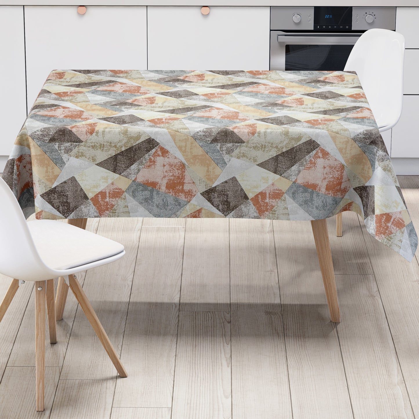 Wachstuch Tischdecke geprägt Dreiecke geometrie beige braun terrakotta