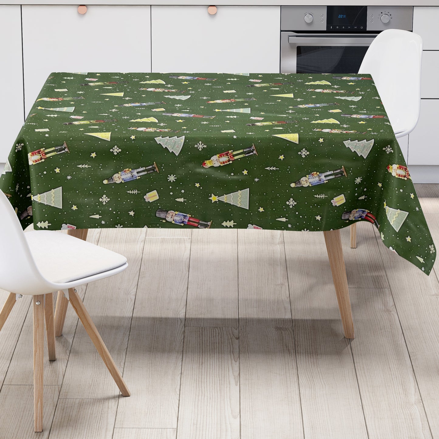 Wachstuch Tischdecke grün Weihnachten Nussknacker