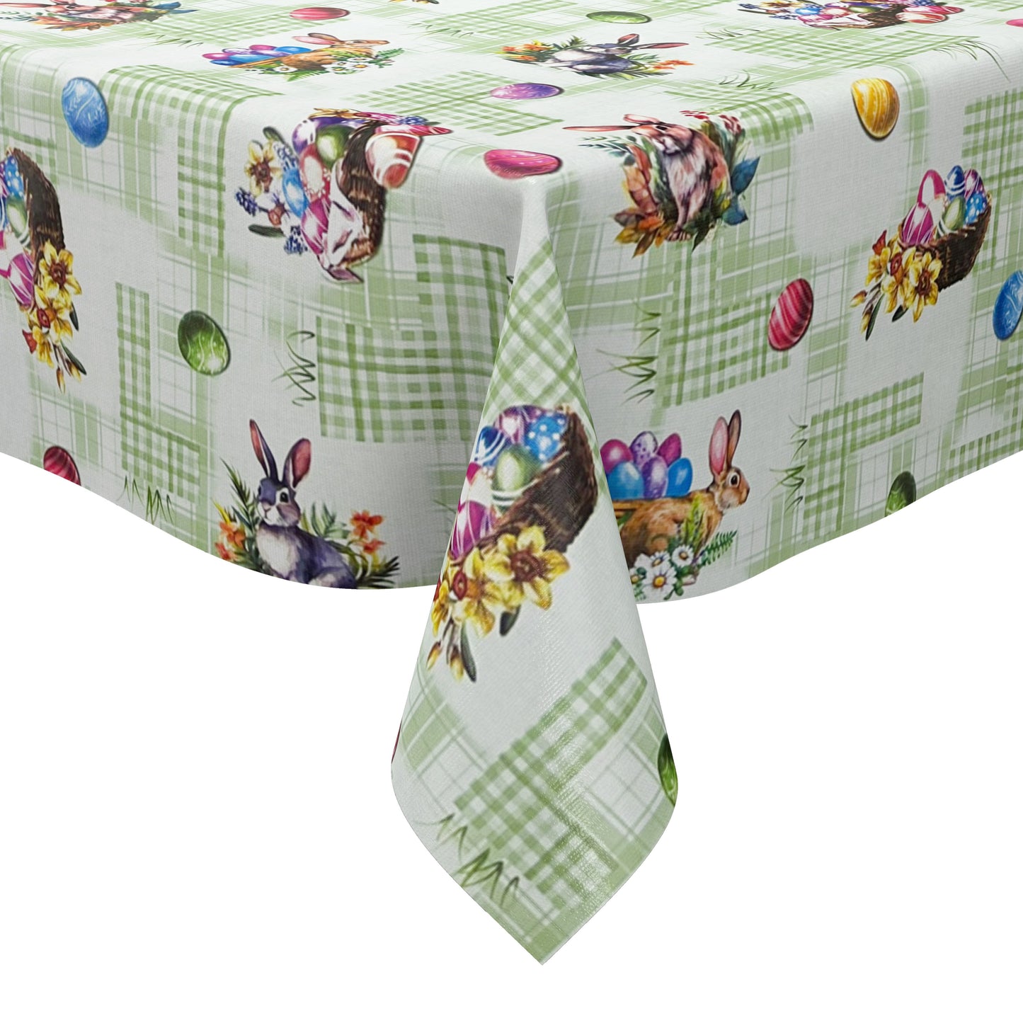 Nappe en toile cirée au mètre P1205-2 verte Pâques Œufs de Pâques Lapin de Pâques carré rond ovale