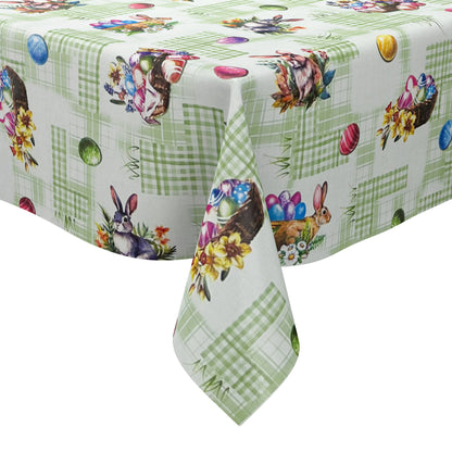 Nappe en toile cirée au mètre P1205-2 verte Pâques Œufs de Pâques Lapin de Pâques carré rond ovale