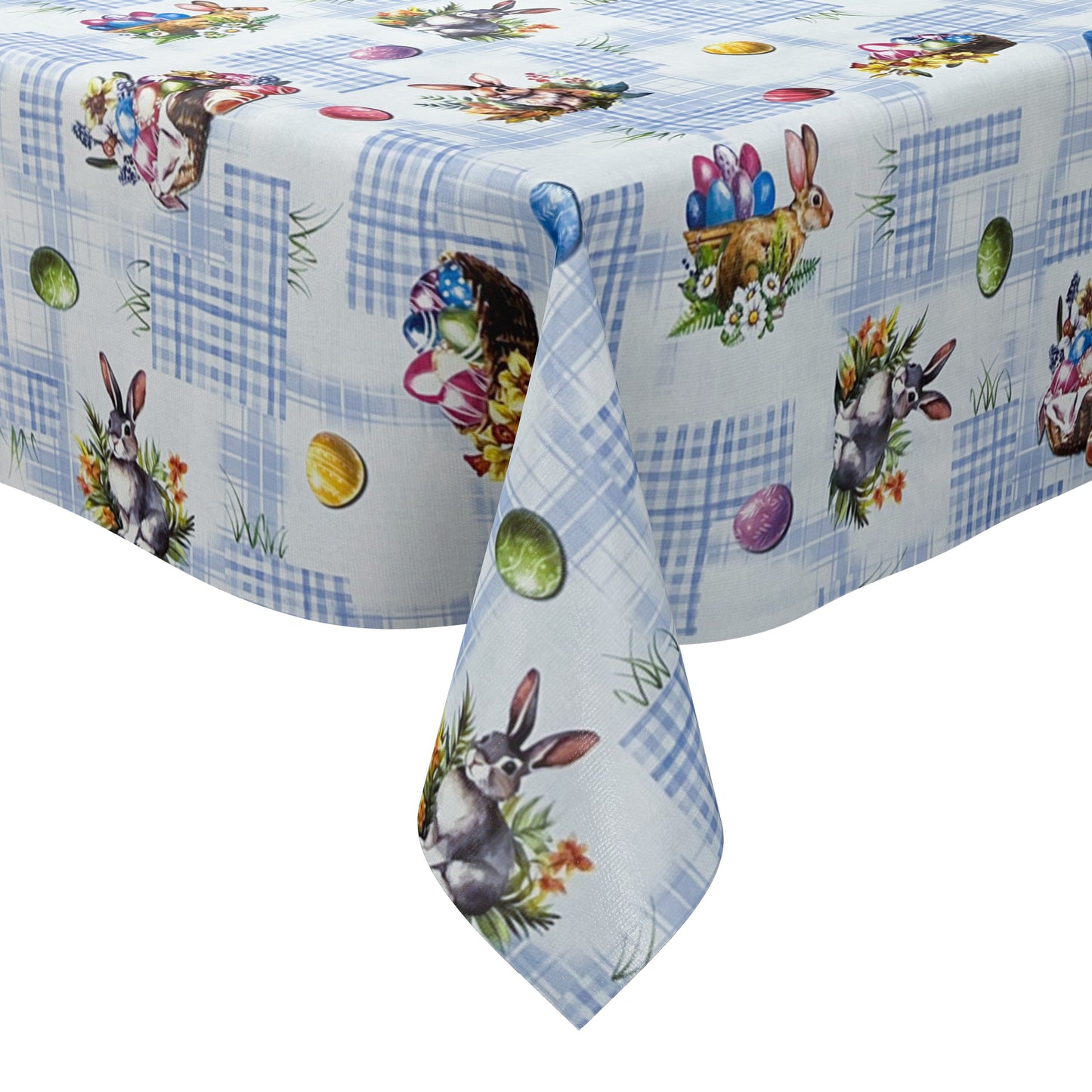 Nappe en toile cirée P1205-4 bleue Pâques Œufs de Pâques Lapin de Pâques carré rond ovale