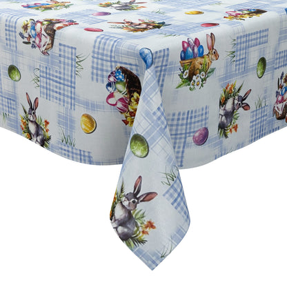 Nappe en toile cirée P1205-4 bleue Pâques Œufs de Pâques Lapin de Pâques carré rond ovale