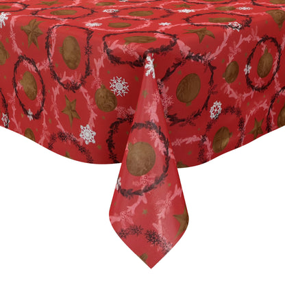 Wachstuch Tischdecke P1265-1 rot Weihnachten Advent Weihnachtskugeln Schneeflocken eckig rund oval