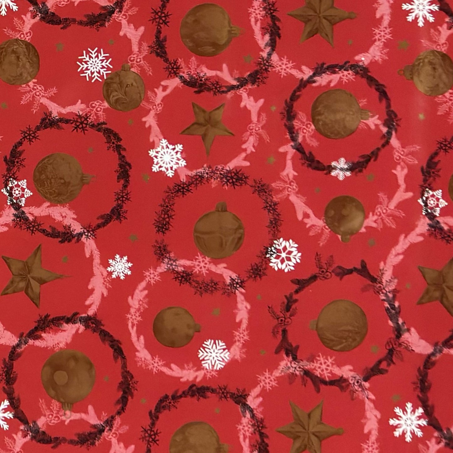 Wachstuch Tischdecke Weihanchten Schneeflocken Weihnachtskugeln rot