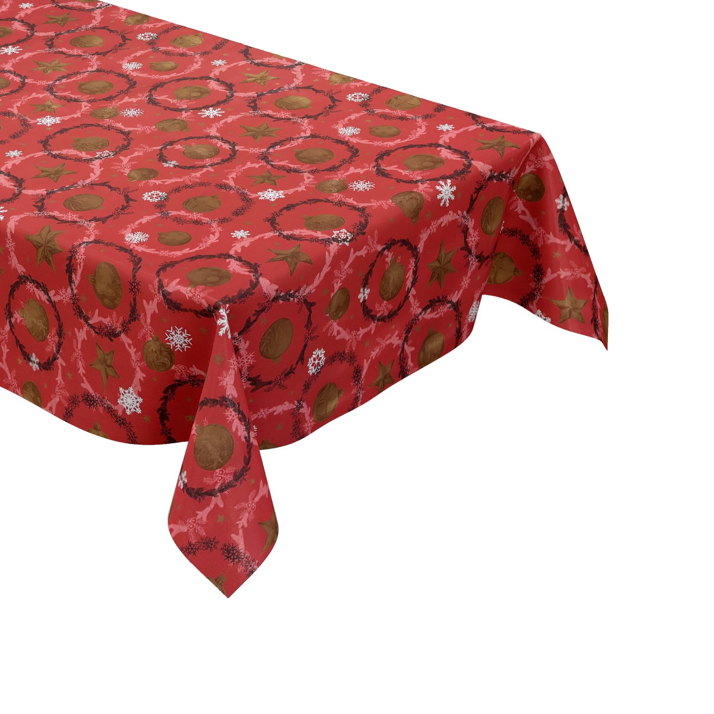 Wachstuch Tischdecke Weihanchten Schneeflocken Weihnachtskugeln rot
