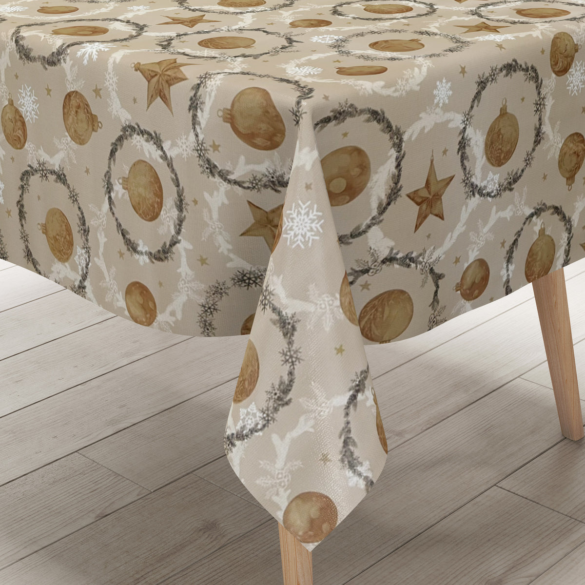 Wachstuch Tischdecke P1265-2 taupe Weihnachten Advent Weihnachtskugeln –
