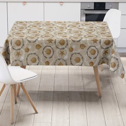 Wachstuch Tischdecke goldene Weihnachtskugeln auf taupe