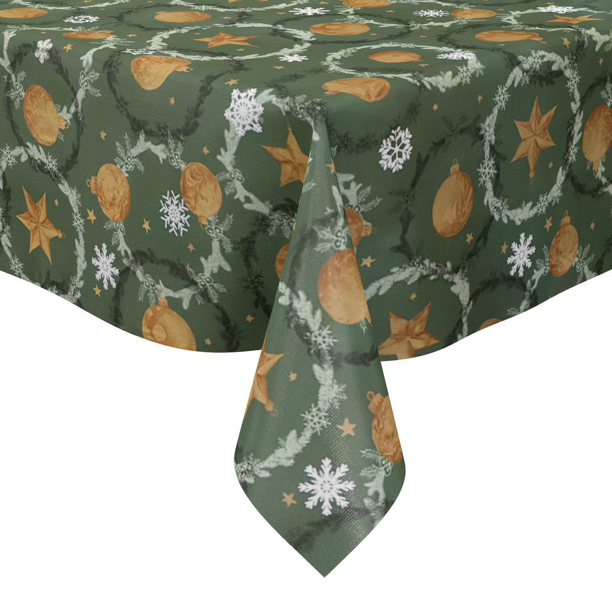 Wachstuch Tischdecke P1265-3 tannengrün Weihnachten Advent Weihnachtskugeln Schneeflocken eckig rund oval