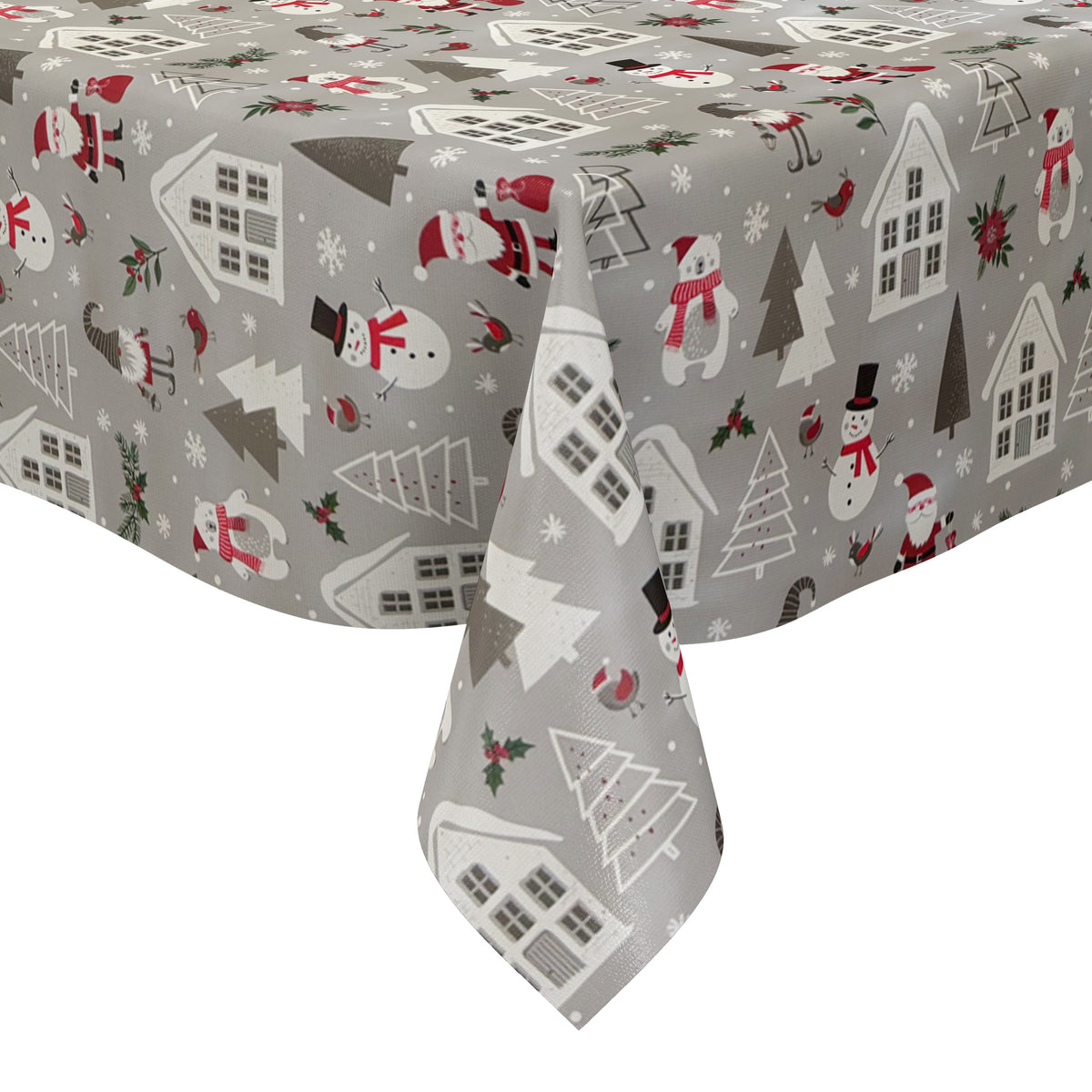 Wachstuch Tischdecke P1266-1 grau Weihnachten Weihnachtsmann Schneemann Eisbär eckig rund oval