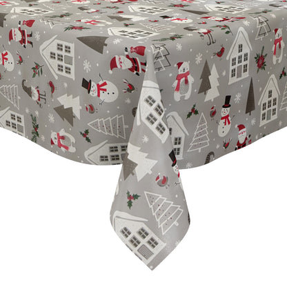 Wachstuch Tischdecke P1266-1 grau Weihnachten Weihnachtsmann Schneemann Eisbär eckig rund oval