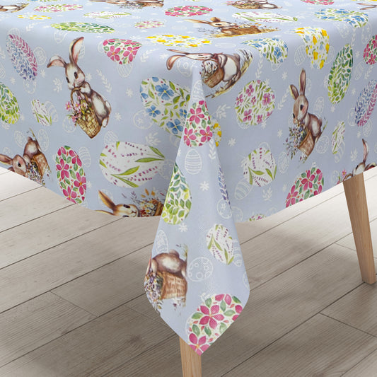 Wachstuch Tischdecke Ostern Osterhase Osterei in hellblau