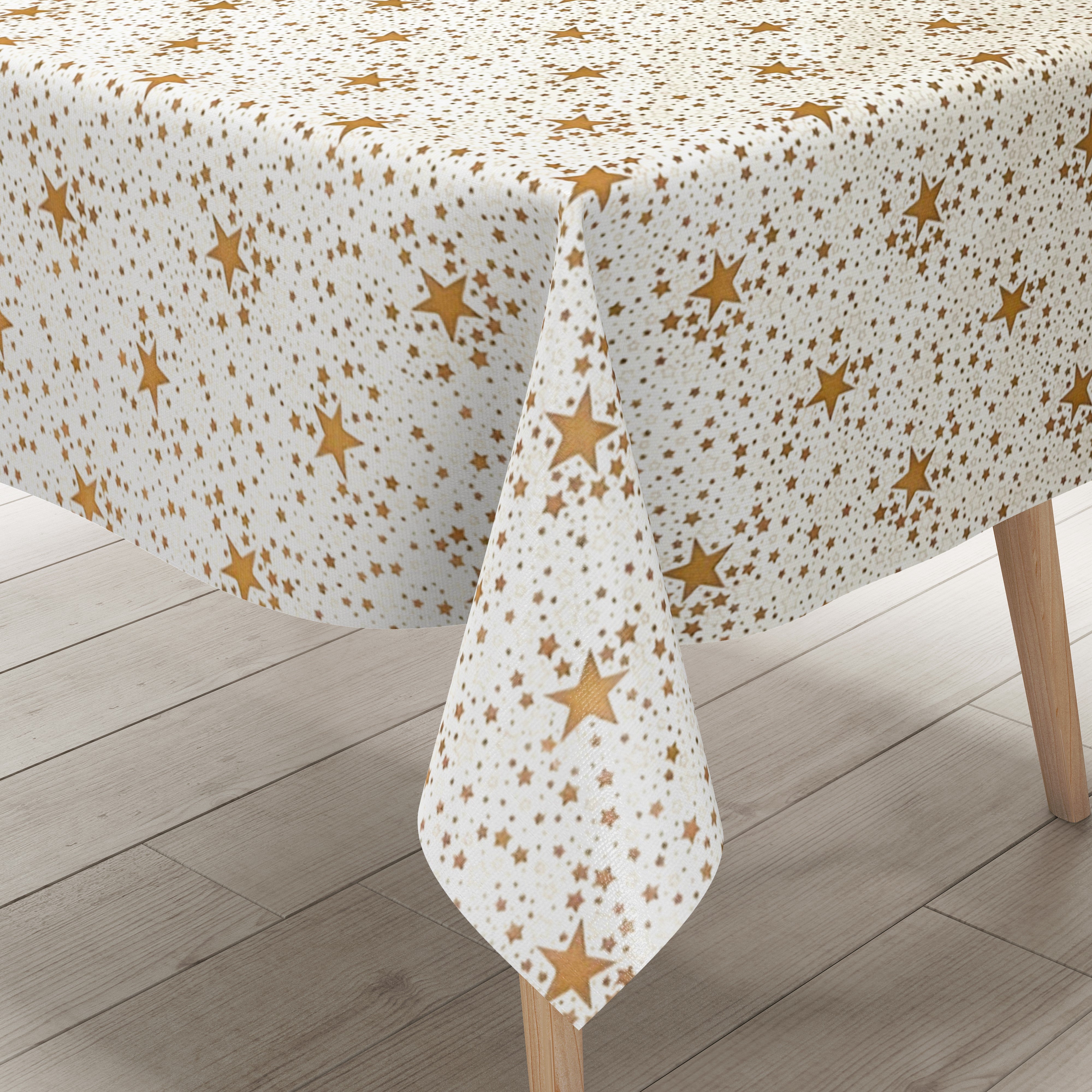 PVC Tischdecke Weihnachten – Rot Mit Sternen & Gold, Abwaschbar, 80x160 Cm