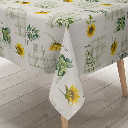 Wachstuch Tischdecke geprägt Sonnenblumen Kräuter